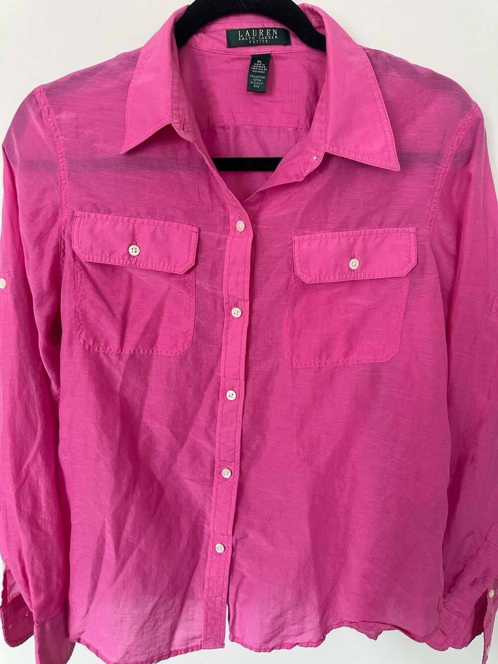 70% cotton, 30% silk Ralph Lauren Petite Pink Button-Down Shirt PL